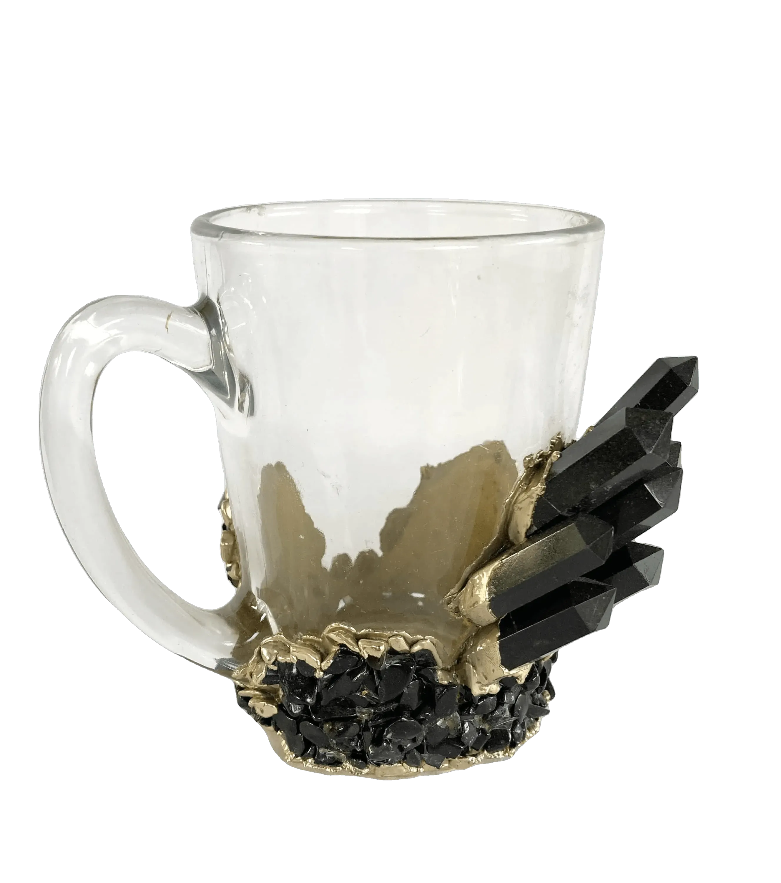 Black Quartz Glass Coffee Mug with Handle - Set of 2