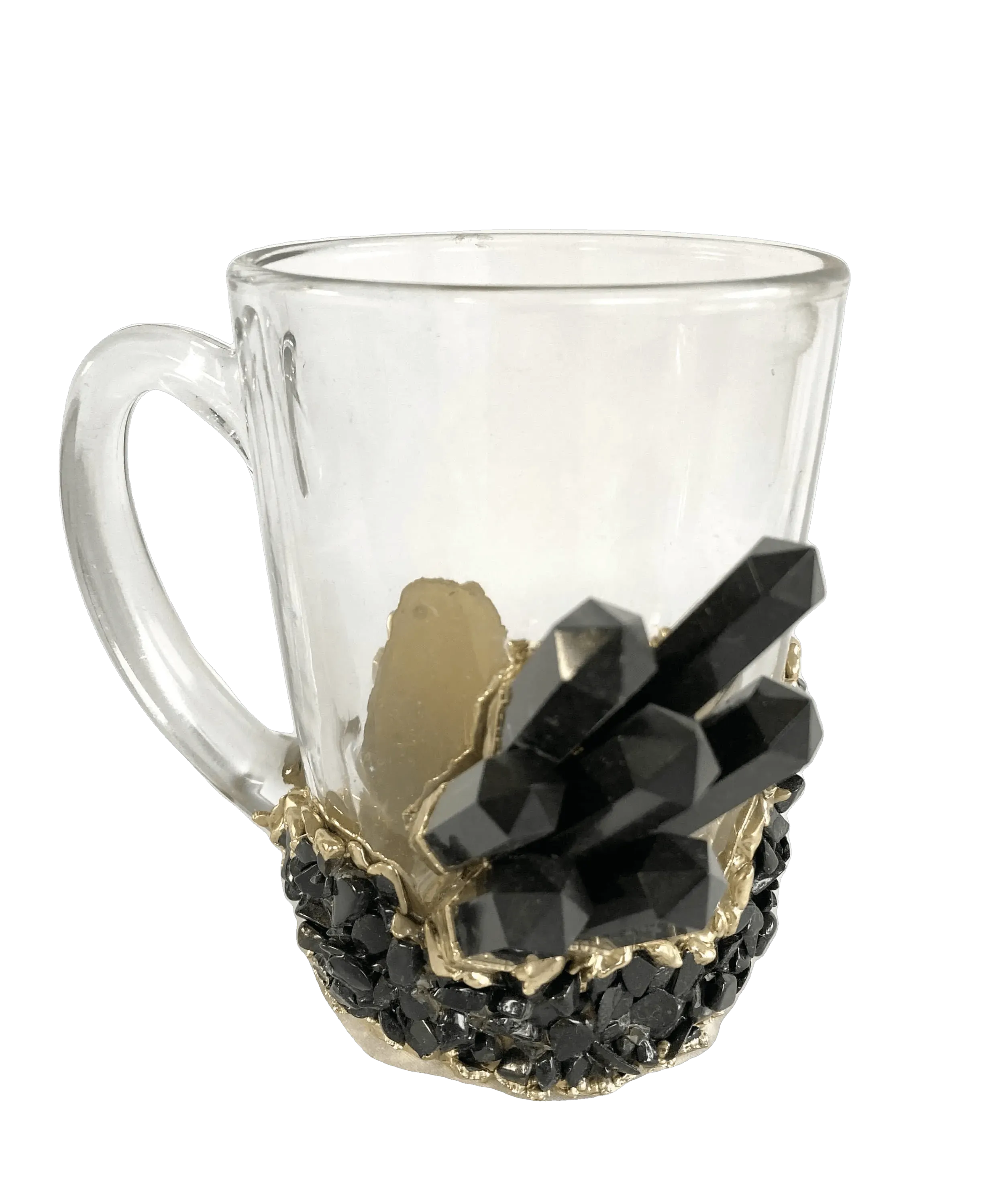 Black Quartz Glass Coffee Mug with Handle - Set of 2