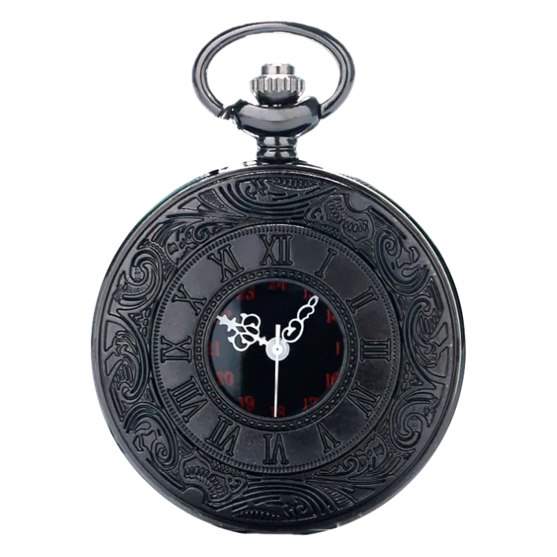 Black Roman Steampunk Quartz Demi Pocket Watch