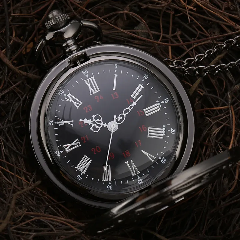 Black Roman Steampunk Quartz Demi Pocket Watch