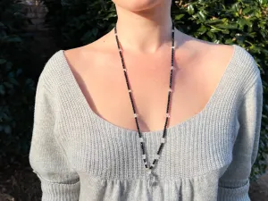 Black Spinel and Herkimer Diamond Necklace with Clear Quartz Pendant