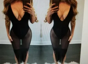 Black Transparent V-Neck Calf Length Leotard Style Dress