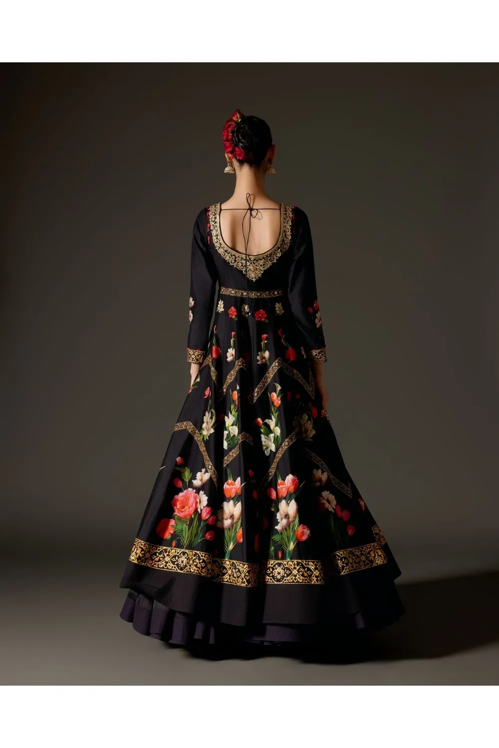 Black with Digital Print and Ari Embroidery Anarkali Set