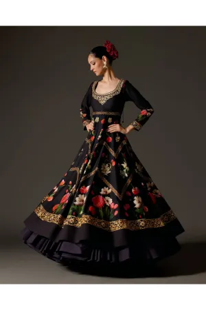 Black with Digital Print and Ari Embroidery Anarkali Set