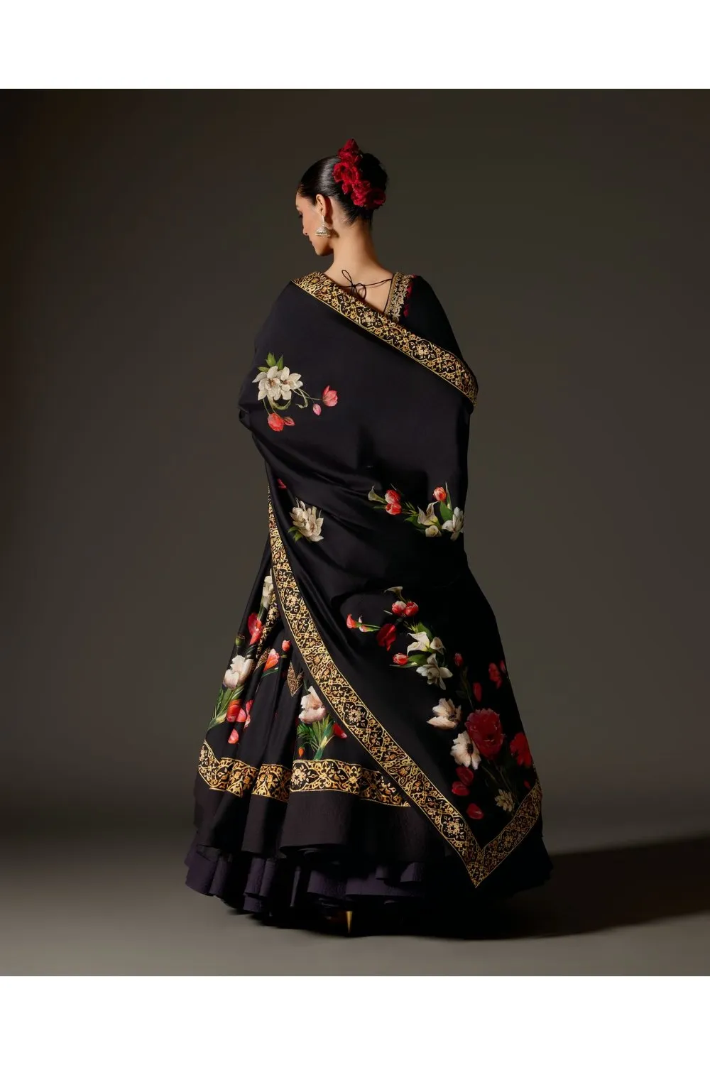Black with Digital Print and Ari Embroidery Anarkali Set