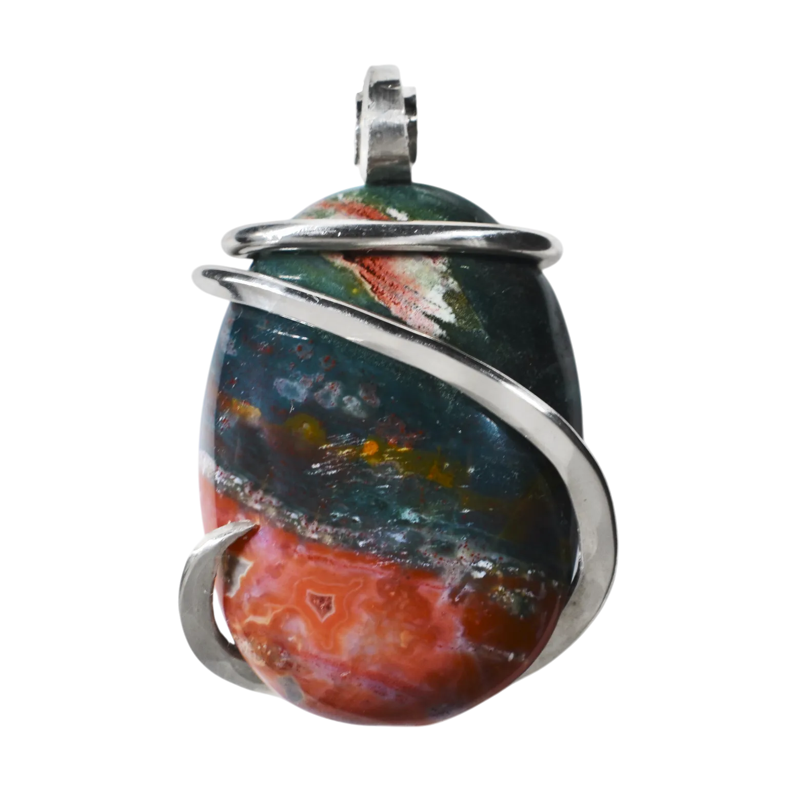 Bloodstone Handmade Stone Pendant Wrapped in Silver