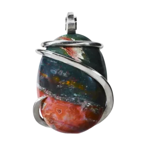 Bloodstone Handmade Stone Pendant Wrapped in Silver
