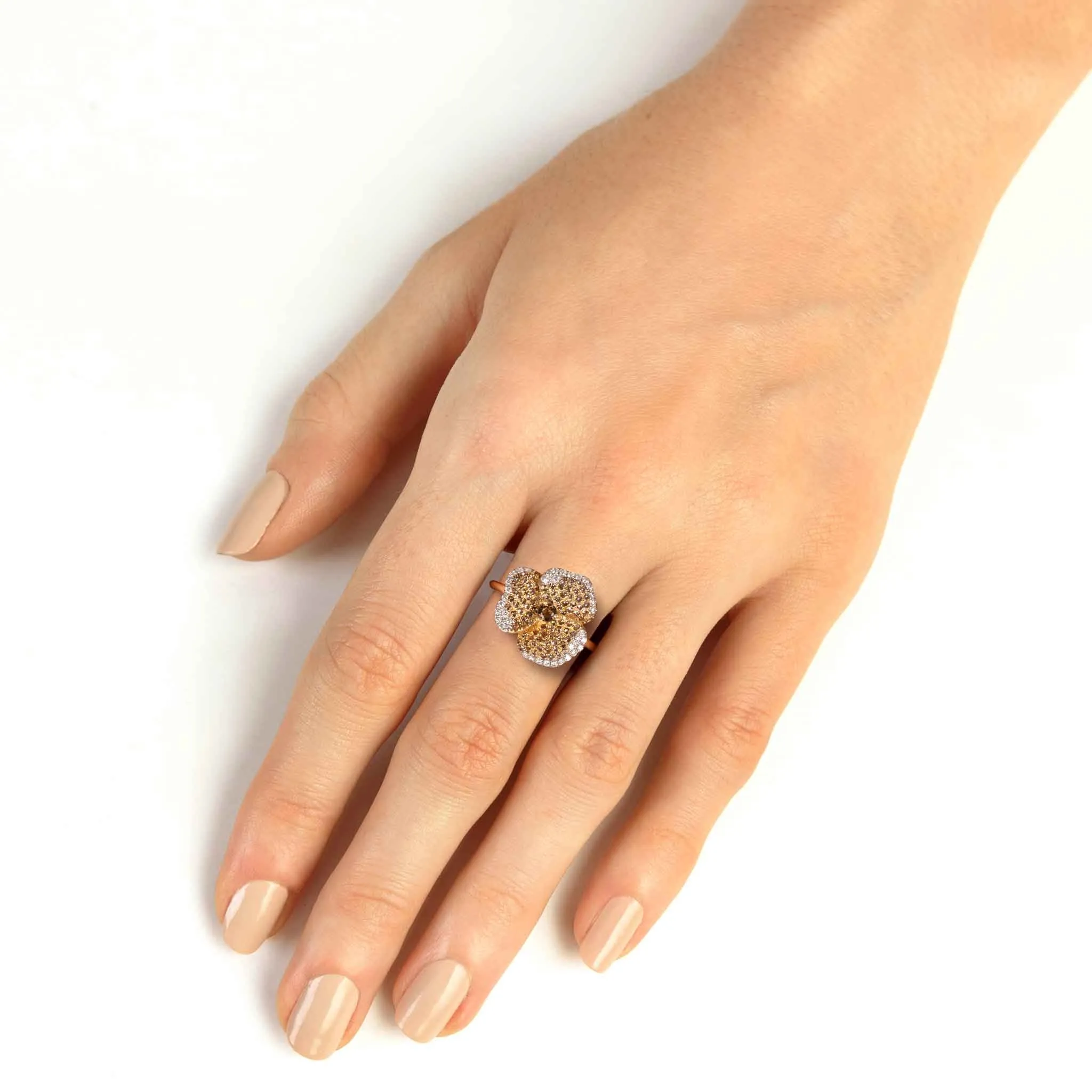 Bloom Small Flower Ring with Smoky Quartz in Yellow Gold