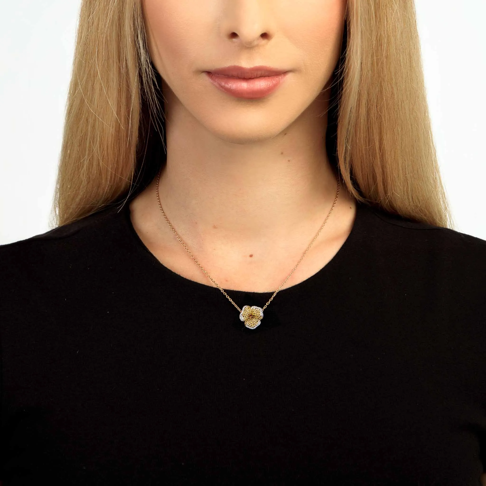 Bloom Small Flower Smoky Quartz Necklace in Yellow Gold