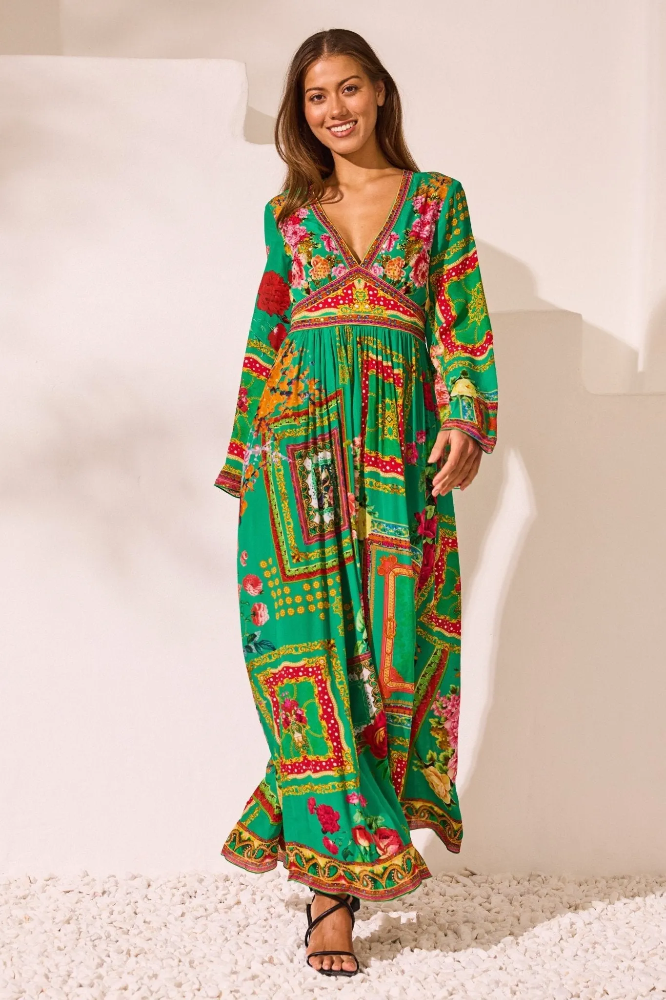 Blooming Tales Maxi Dress w Flare Sleeves