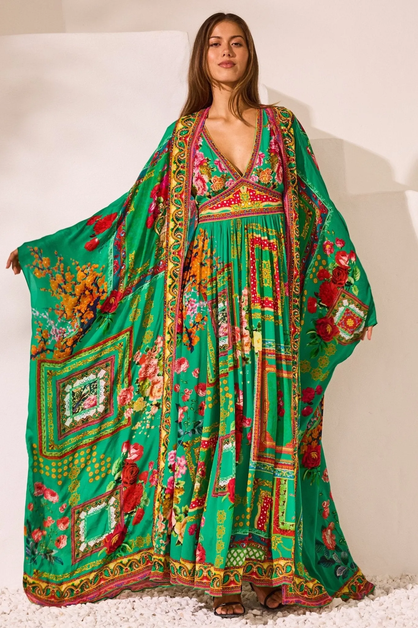 Blooming Tales Maxi Dress w Flare Sleeves