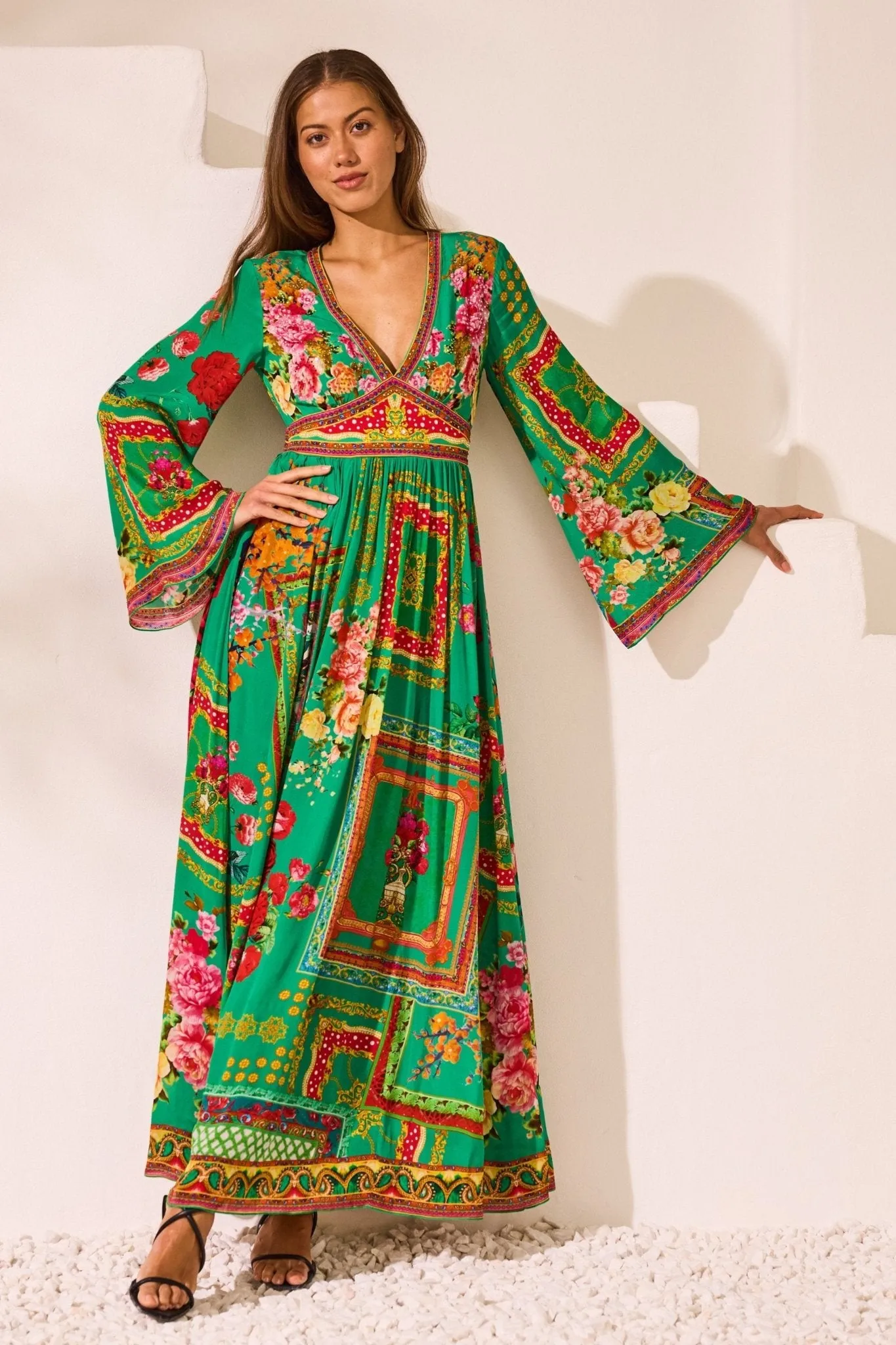 Blooming Tales Maxi Dress w Flare Sleeves
