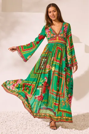 Blooming Tales Maxi Dress w Flare Sleeves