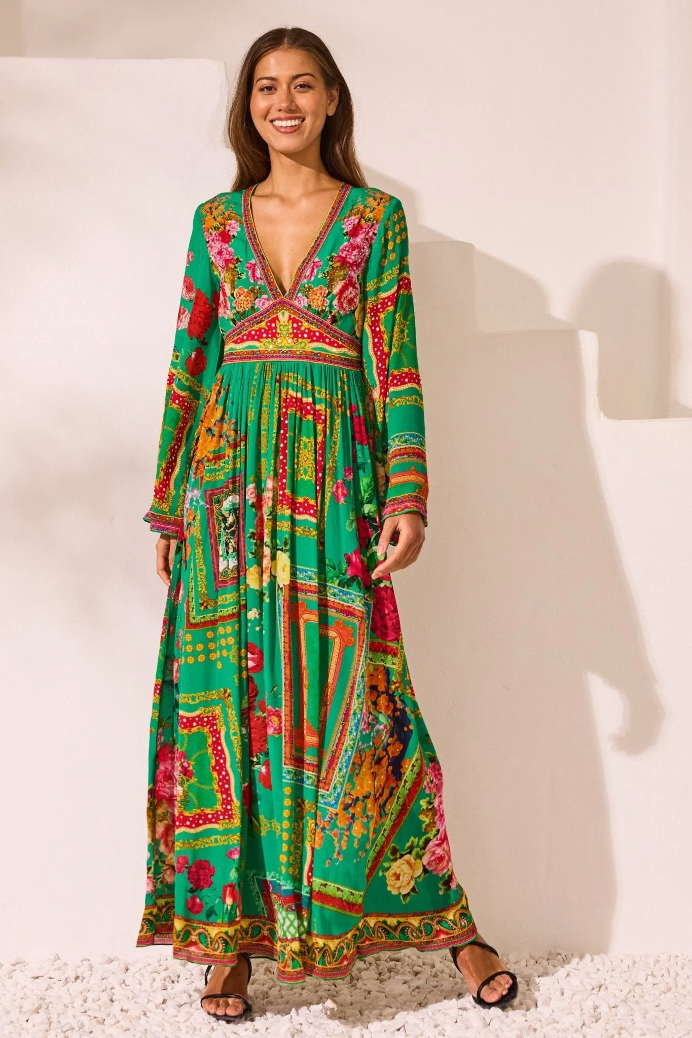 Blooming Tales Maxi Dress w Flare Sleeves