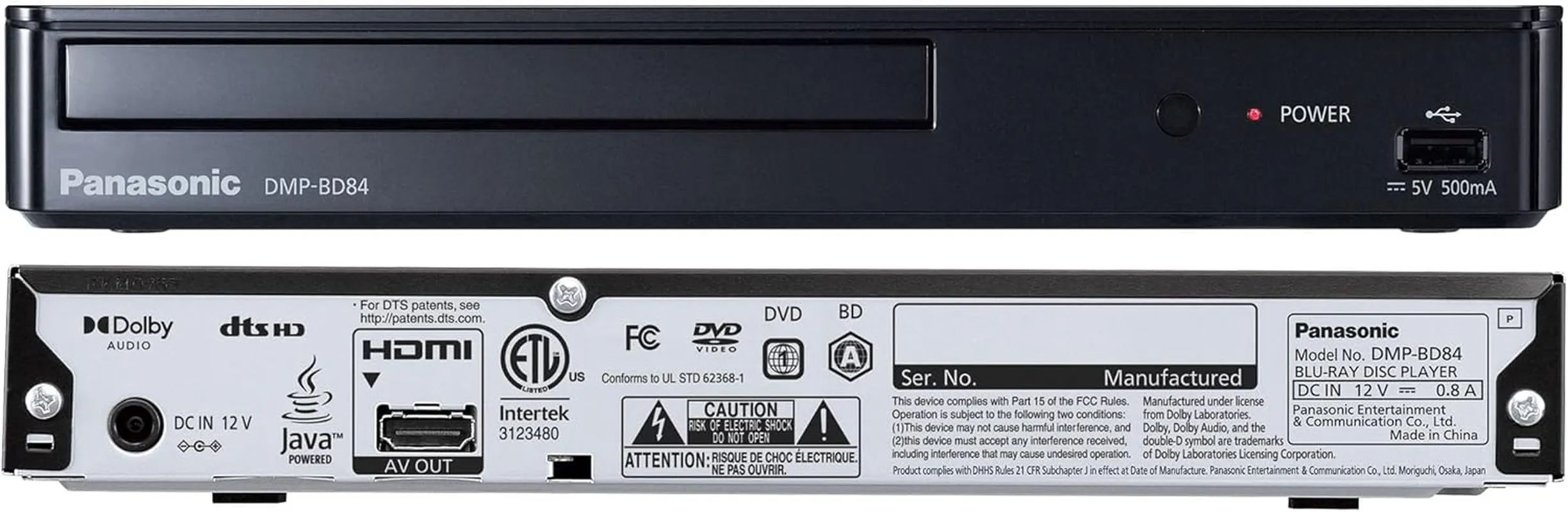 Blu Ray DVD Player with Full HD Picture Quality and Hi-Res Dolby Digital Sound, DMP-BD84P-K, Black