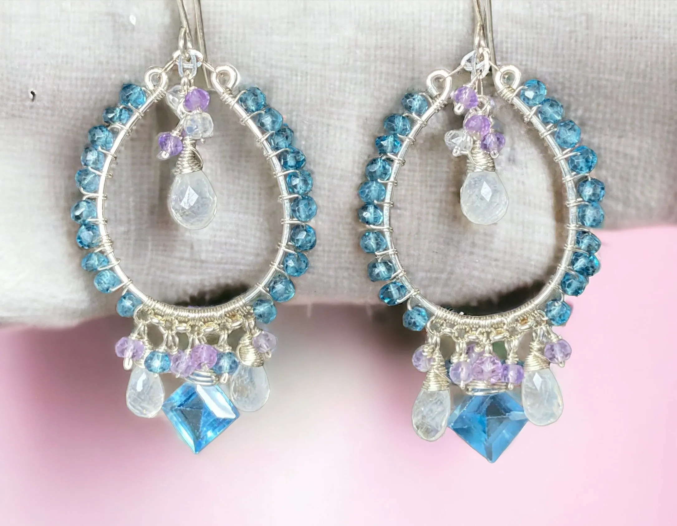 Blue Gemstone Chandelier Hoop Earrings