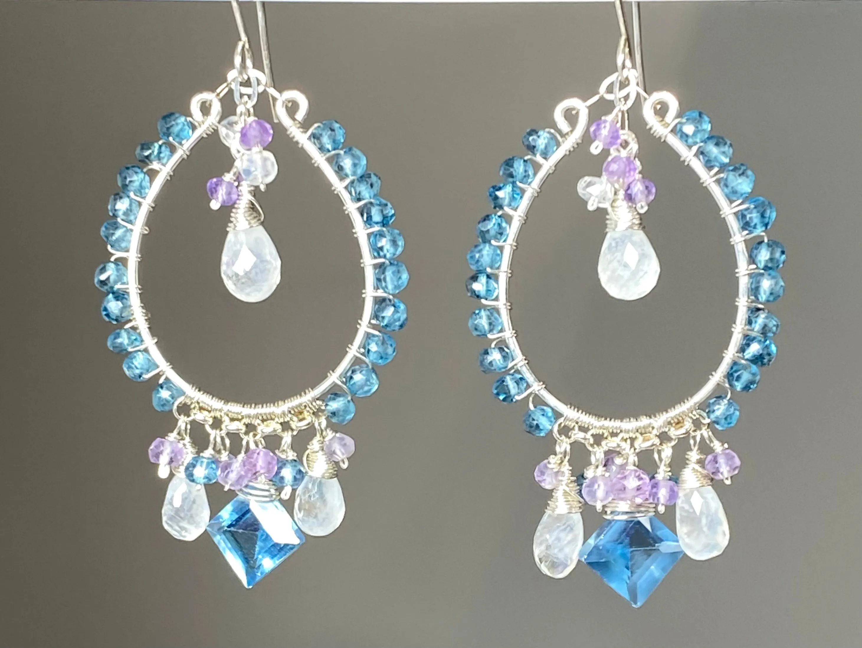 Blue Gemstone Chandelier Hoop Earrings