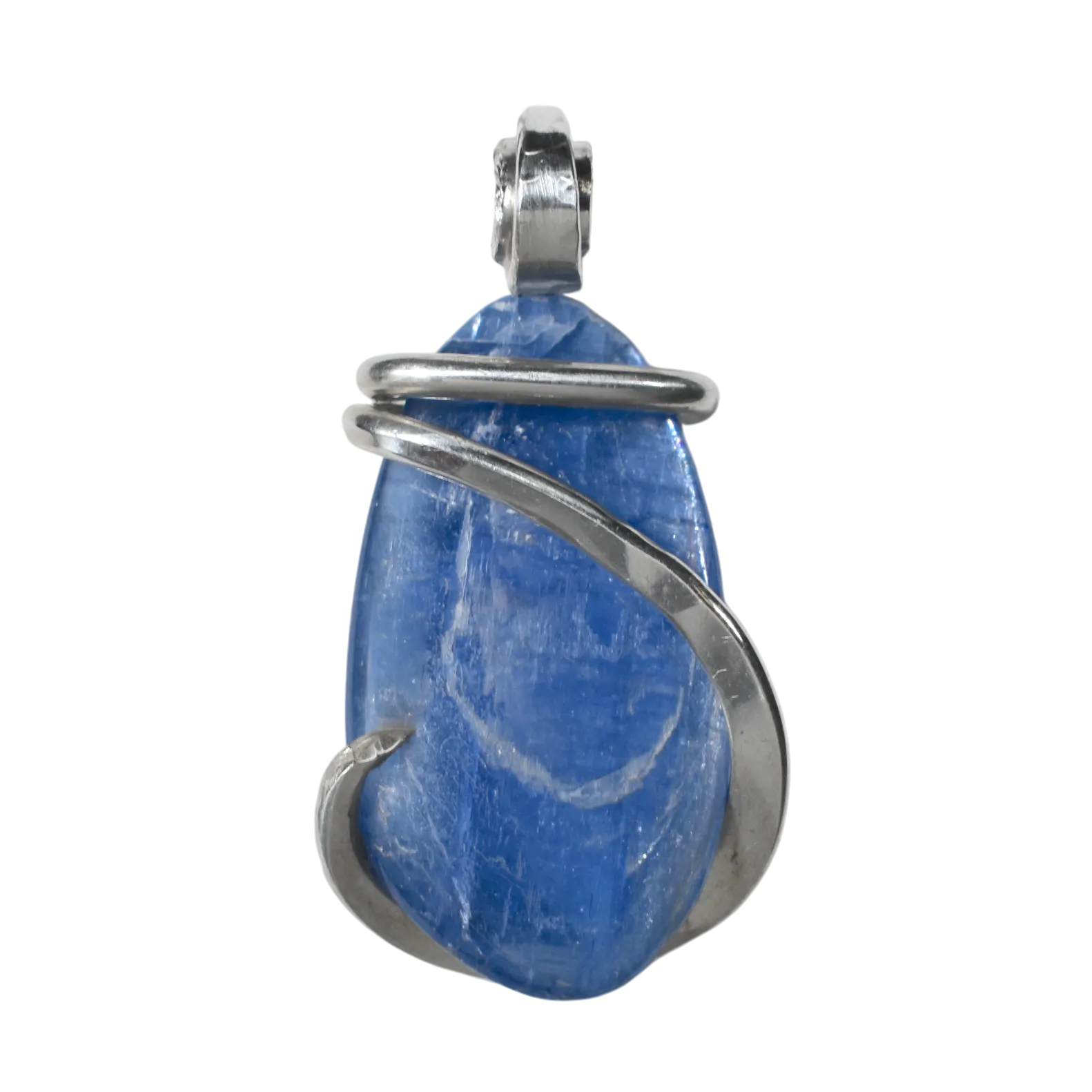 Blue Kyanite Handmade Crystal Pendant Wrapped in Silver