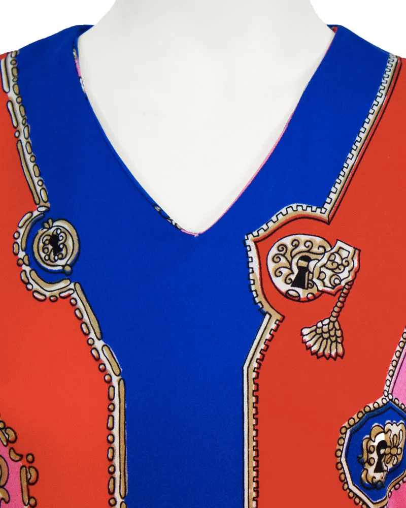 Blue, Pink and Red Lock and Key Pattern Mini Dress