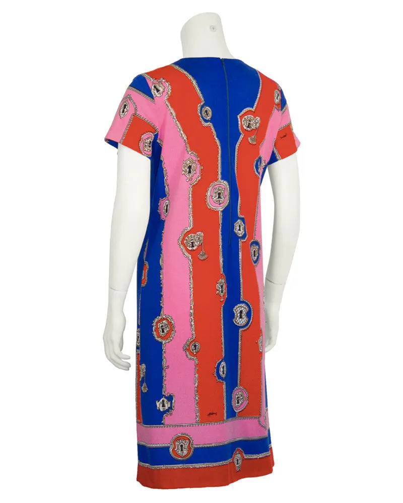 Blue, Pink and Red Lock and Key Pattern Mini Dress