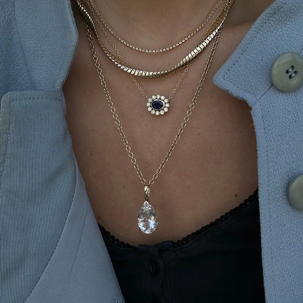 Blue Sapphire Flower Necklace