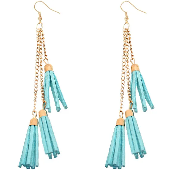 Blue Tassel Drop Chain Dangle Earrings