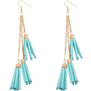 Blue Tassel Drop Chain Dangle Earrings