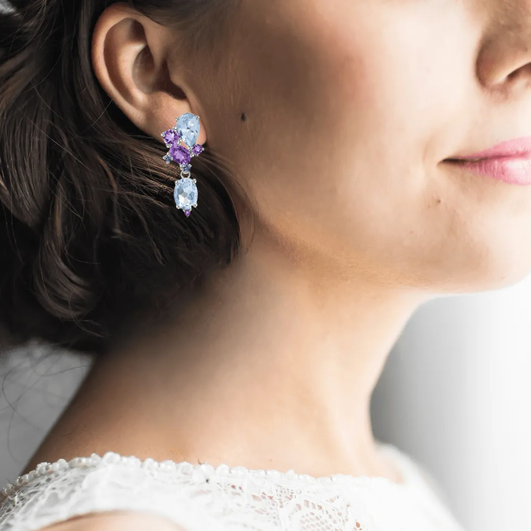 Blue Topaz and Amethyst Statement Earrings