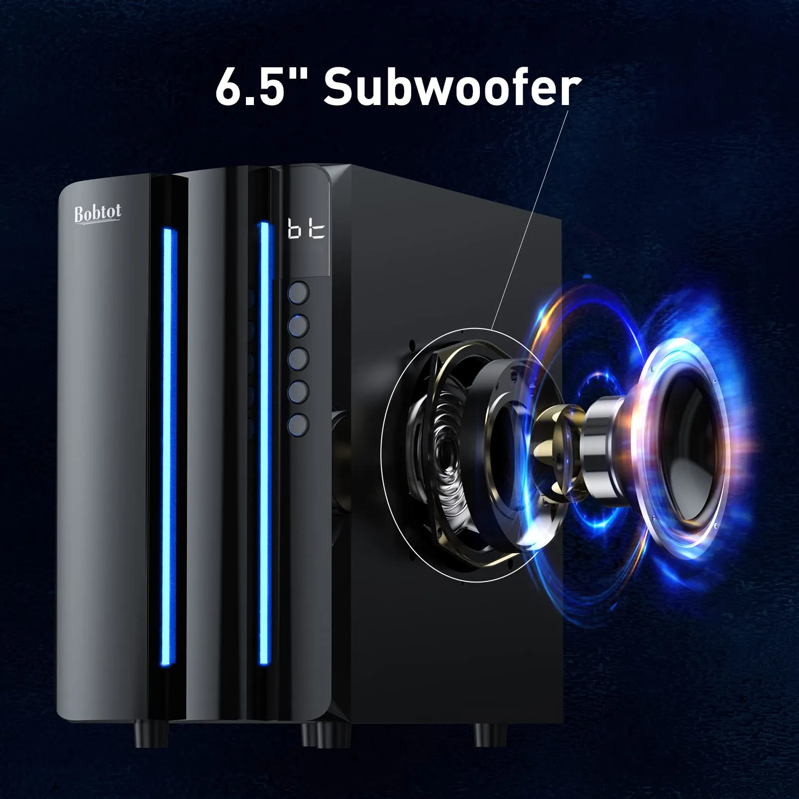 Bobtot Surround Sound Systems Home Theater System - 800 Watts Peak Power 6.5" Subwoofer 5.1/2.1 Wired Stereo Speakers Strong Bass with HDMI ARC Optical AUX Bluetooth Input