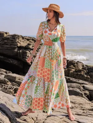 Boho Patchwork Printed Maxi Dress