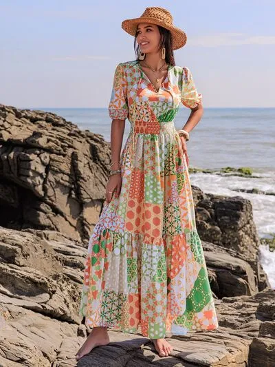 Boho Patchwork Printed Maxi Dress