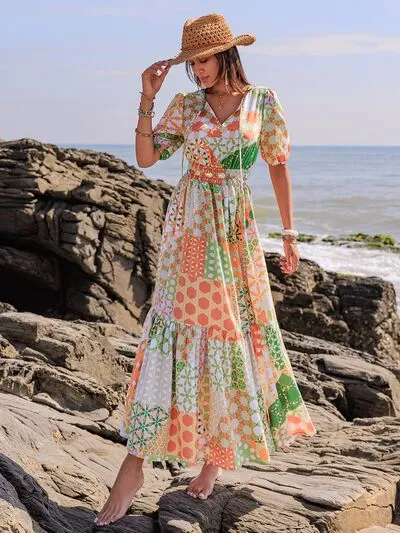 Boho Patchwork Printed Maxi Dress