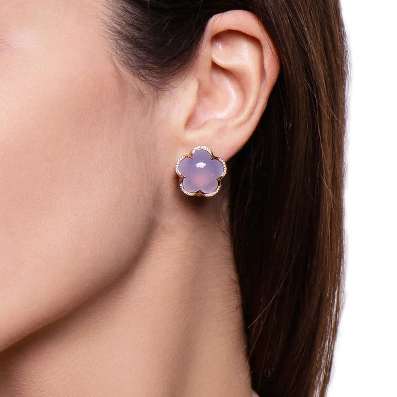 Bon Ton 18K Rose Gold Blue Chalcedony Diamond Earrings