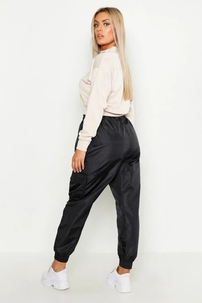 Boohoo Plus Womens Black Pocket Side Shell Jogger Size 28 (New)