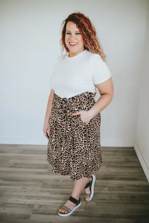 Boss Babe Dress- Ivory and Animal Print Pocket Midi