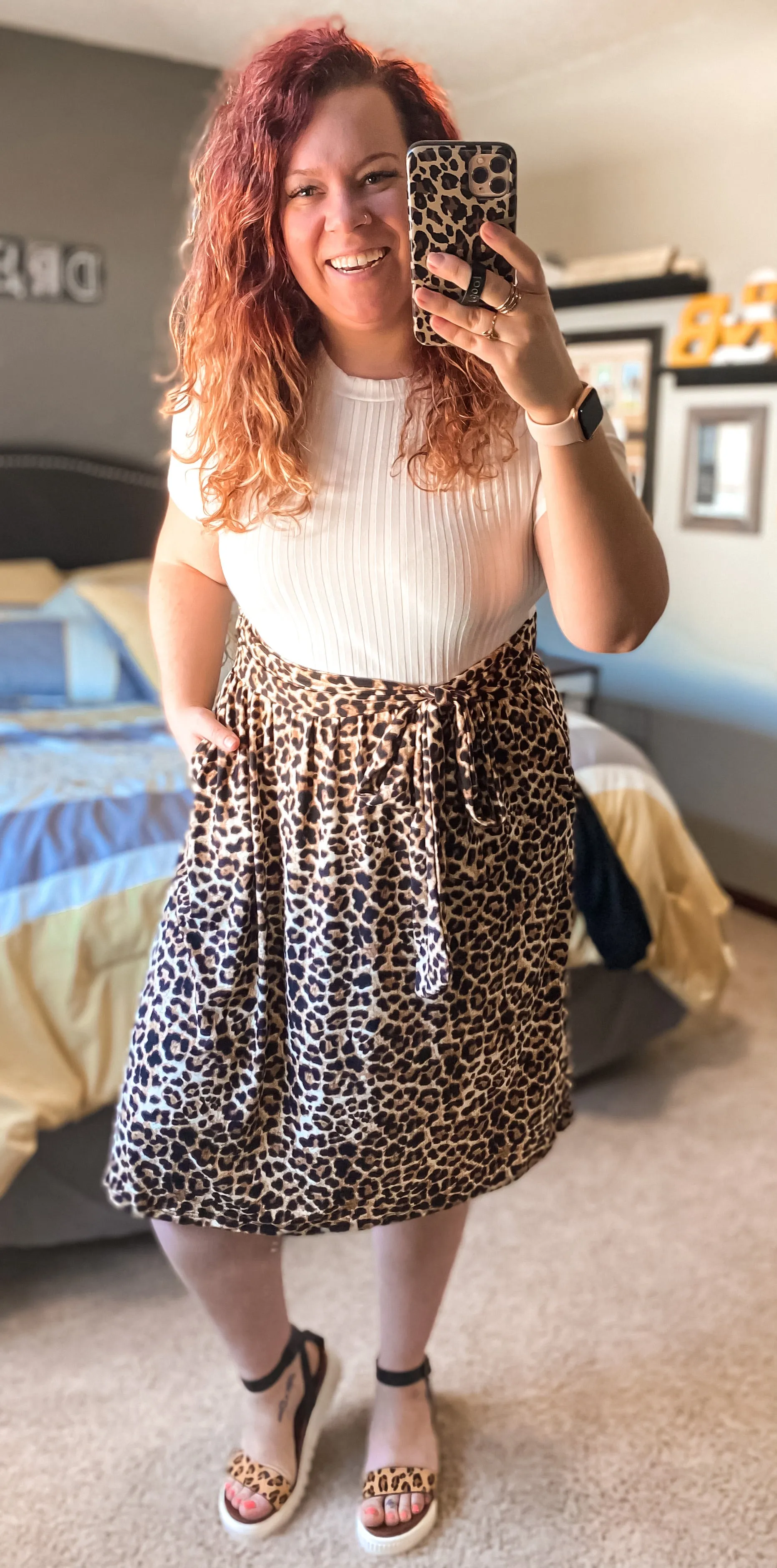 Boss Babe Dress- Ivory and Animal Print Pocket Midi