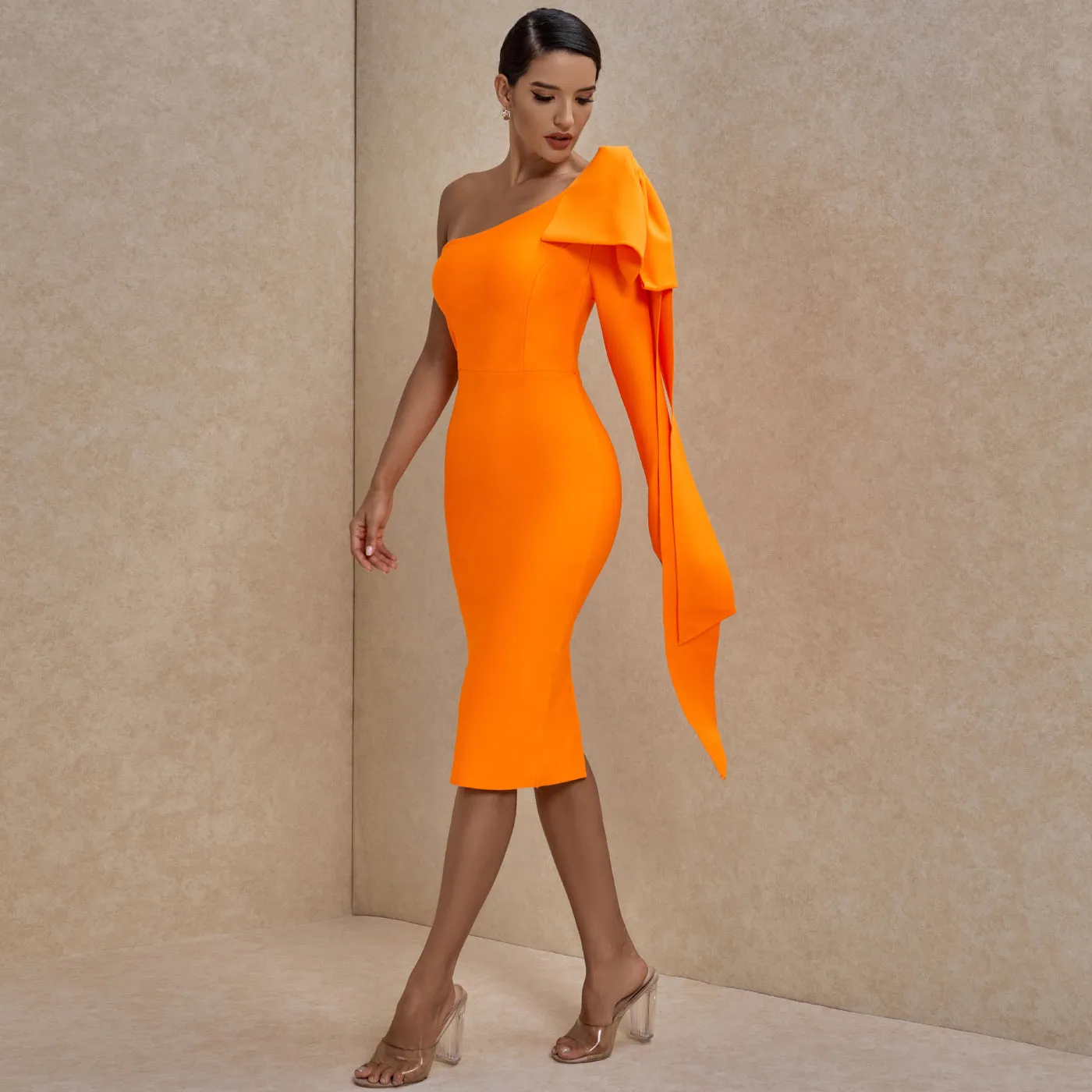 Bowknot Asymmetrical One Sleeve Bandage Dress PP19348