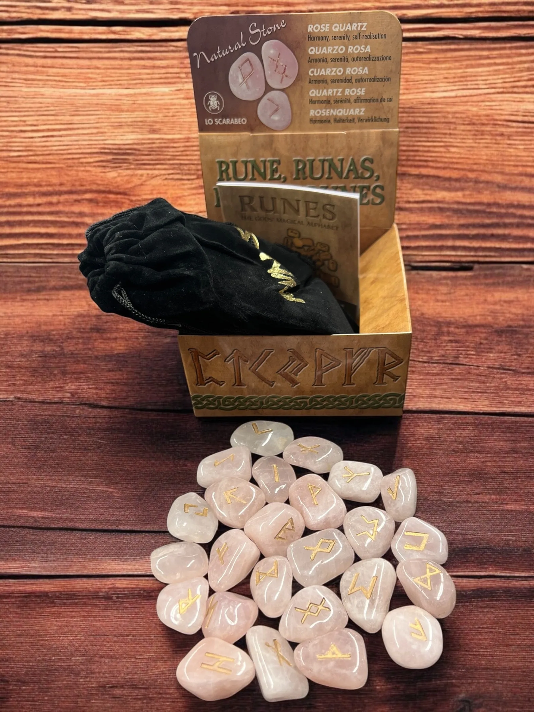 Boxed Rose Quartz Rune Set