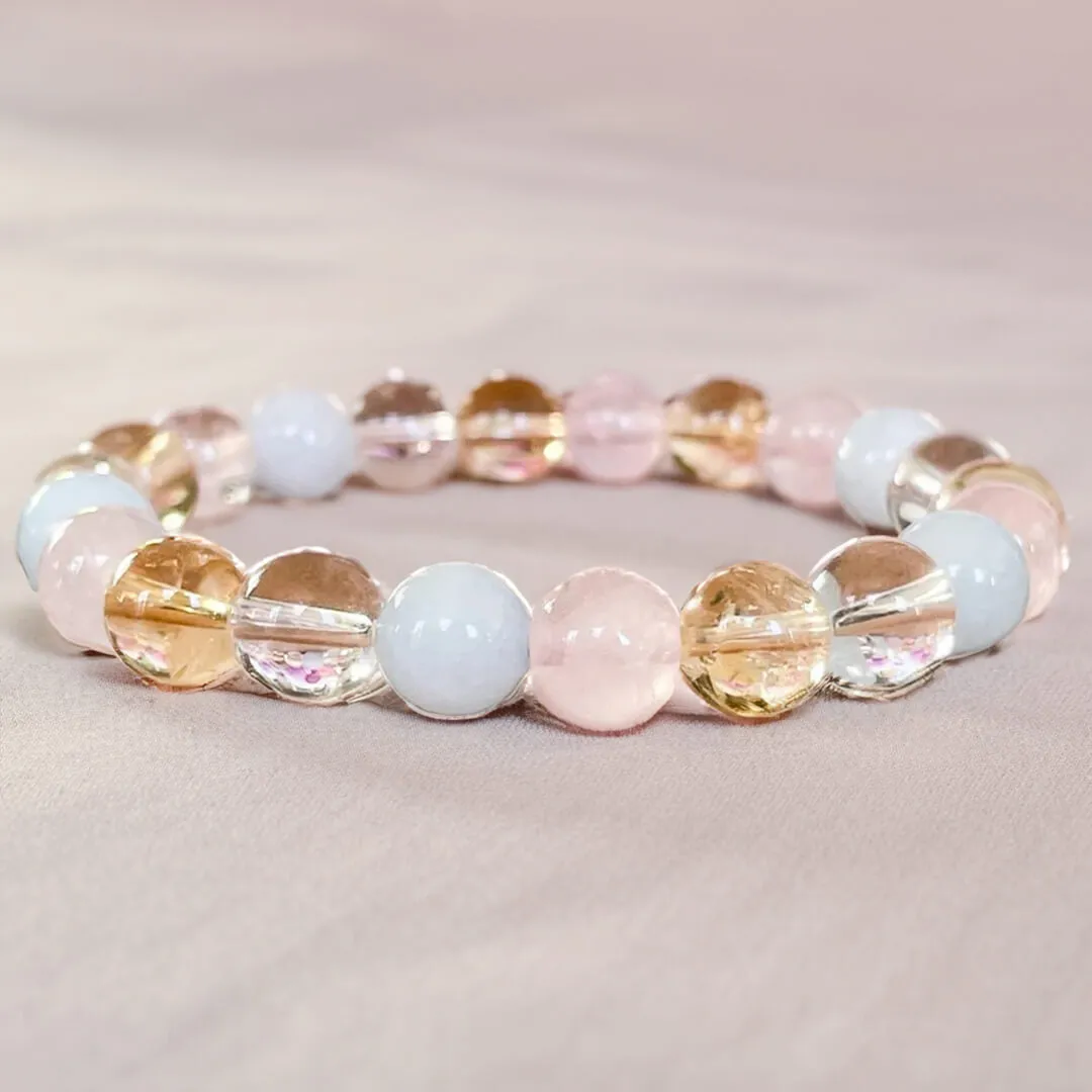 Bracelet "Existence" in Aquamarine, Rose Quartz, Citrine & Quartz