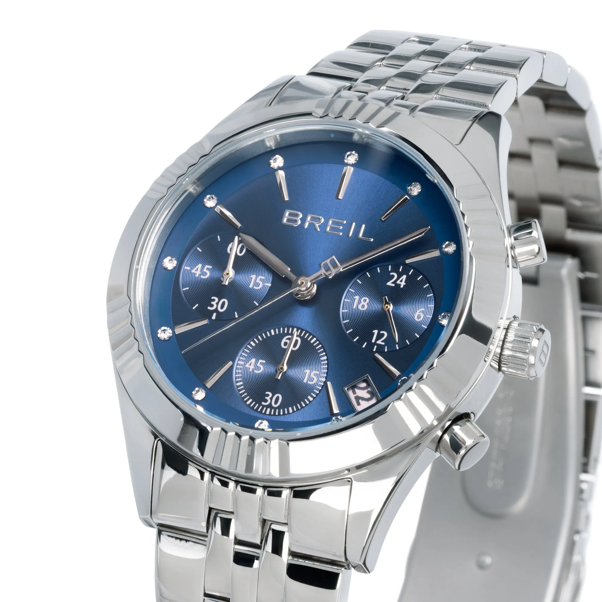 Breil watch stand out chrono 36mm blue quartz steel pvd finishes pink gold tw2097