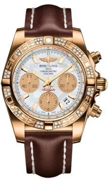 Breitling - Chronomat 41 Rose Gold Diamond Bezel - Leather Strap