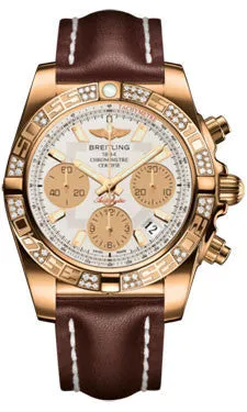 Breitling - Chronomat 41 Rose Gold Diamond Bezel - Leather Strap
