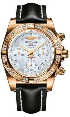 Breitling - Chronomat 41 Rose Gold Diamond Bezel - Leather Strap