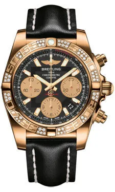 Breitling - Chronomat 41 Rose Gold Diamond Bezel - Leather Strap