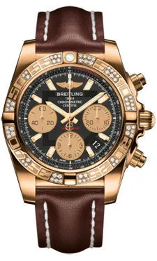 Breitling - Chronomat 41 Rose Gold Diamond Bezel - Leather Strap