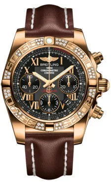 Breitling - Chronomat 41 Rose Gold Diamond Bezel - Leather Strap