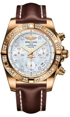 Breitling - Chronomat 41 Rose Gold Diamond Bezel - Leather Strap