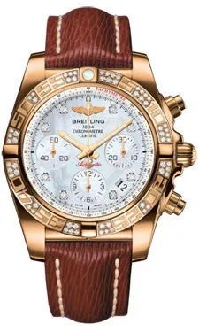 Breitling - Chronomat 41 Rose Gold Diamond Bezel - Sahara Leather Strap