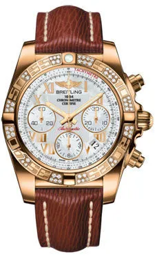 Breitling - Chronomat 41 Rose Gold Diamond Bezel - Sahara Leather Strap
