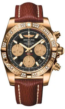 Breitling - Chronomat 41 Rose Gold Diamond Bezel - Sahara Leather Strap